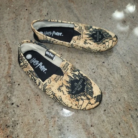 Harry Potter Marauder's Map Slip On Flats Women Size Small 6/7 Balletcore Wizard - Picture 2 of 8